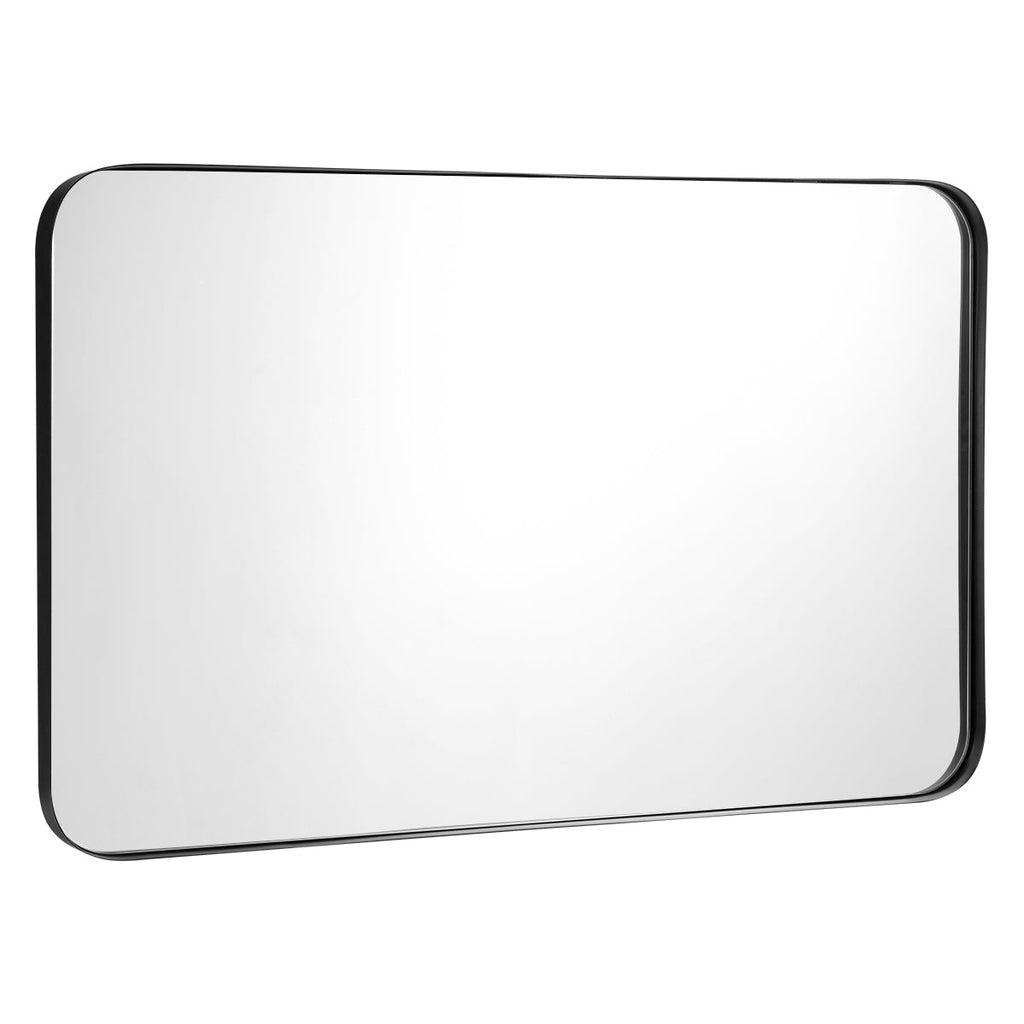 NNECW Bathroom Wall Mirror with Rounded Corner for Washroom-Black